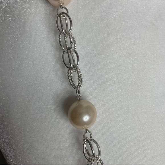 Cezanne Necklace Silver and Pearl Chunky Long Single Strand - Picture 5 of 7